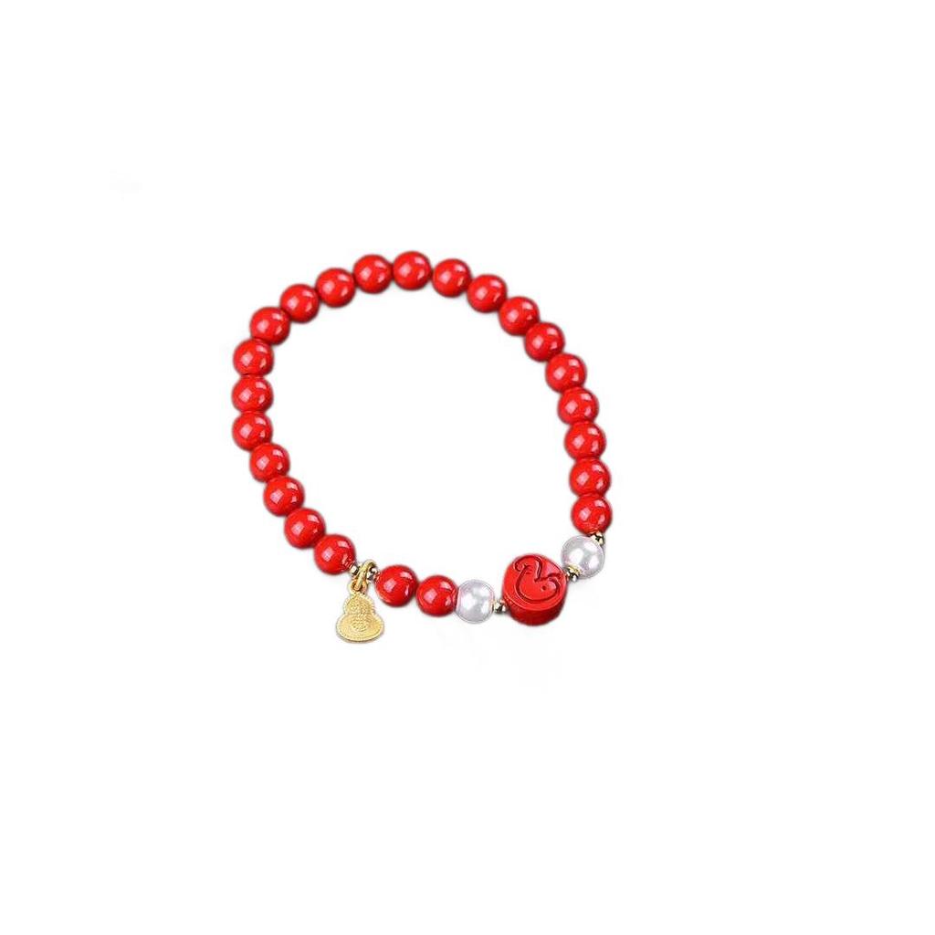 Imperial Cinnabar Lotus Bracelet - Women's Ethnic Style Buddhist Beads