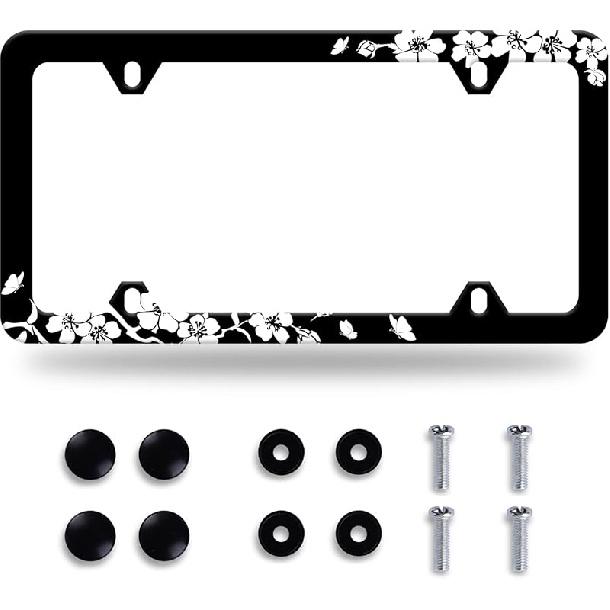 Stitching Tile Boho Pattern License Plate Frame Stainless Steel Parts Colorful License Plate Decorative With Screws Size 12.3" X 6.3" Women