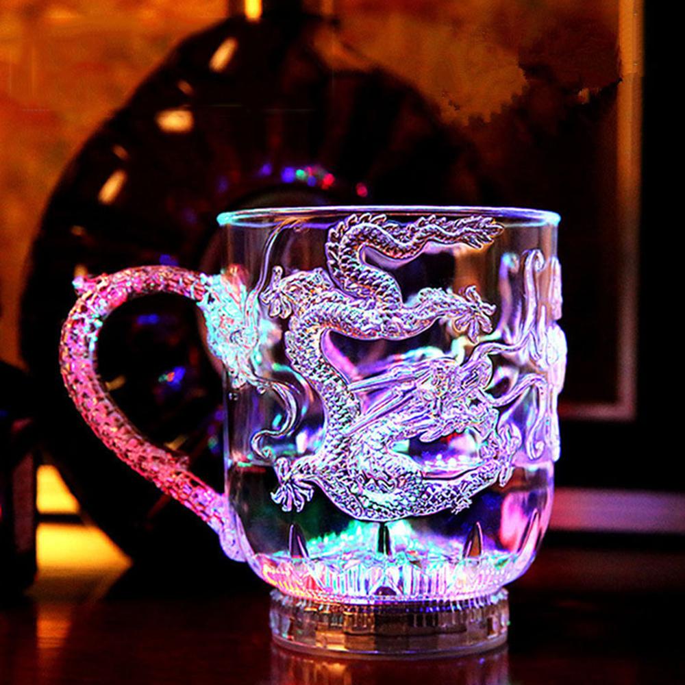 

3D чашка с тиснением дракона, светодиодная вспышка, меняющая цвет, кружка, кружка для кофе, пива, виски, чашки для бара, клуба, вечеринки