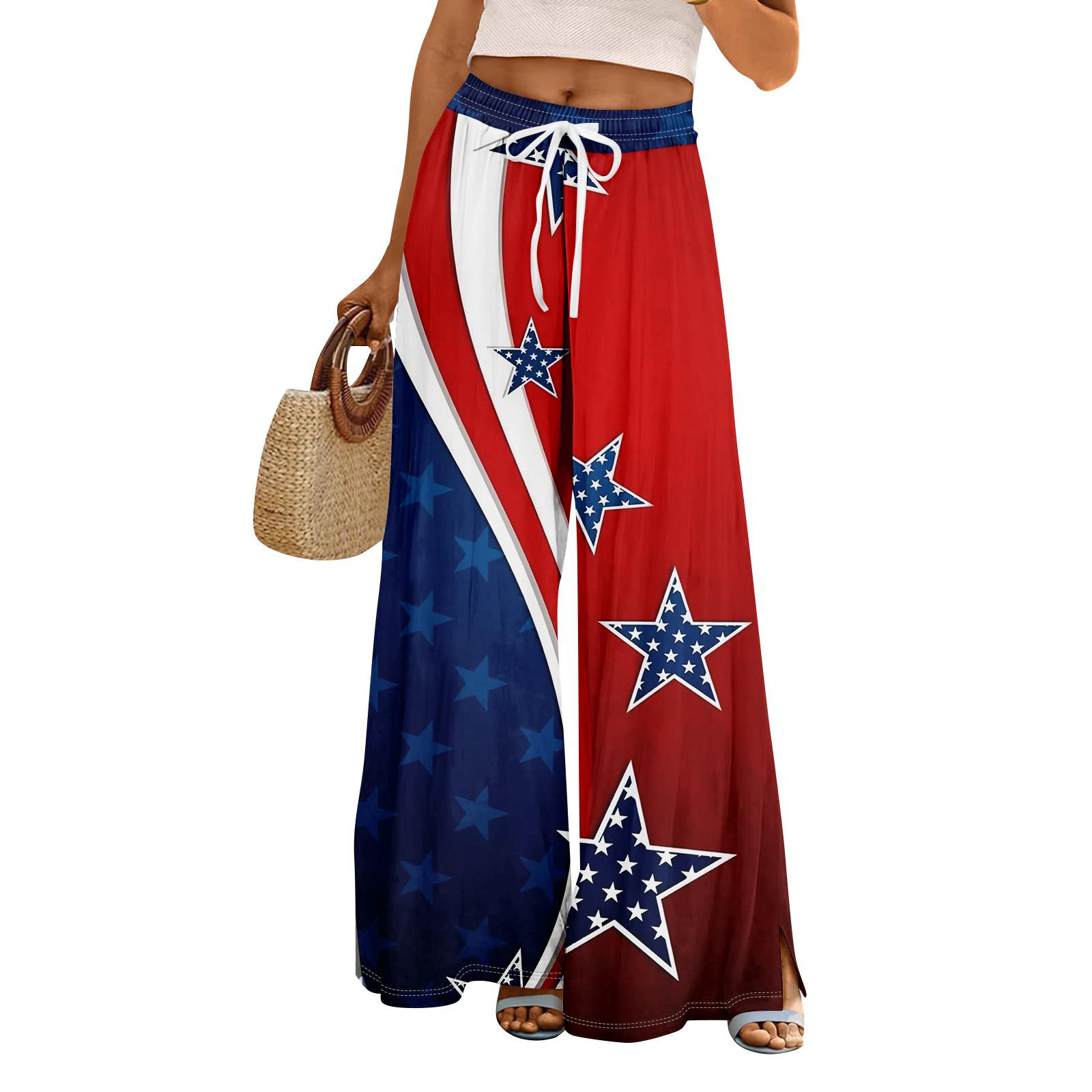 

Женские летние брюки-палаццо в стиле бохо с высокой талией, широкие повседневные брюки с принтом и карманами M