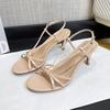 2025 summer Internet celebrities new one-word buckle temperament high heels women's fine heels beautiful nude strap sandals versatile