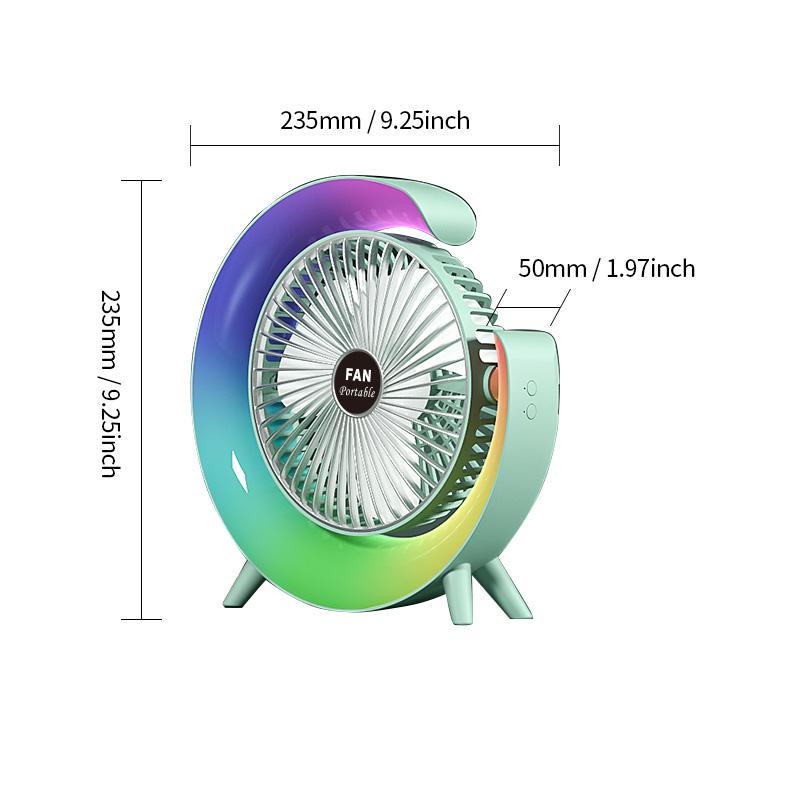 USB Loop Color Desktop Small Fan 180° Up and Down Adjusts Three Levels of Wind Power and Five Levels of Lights