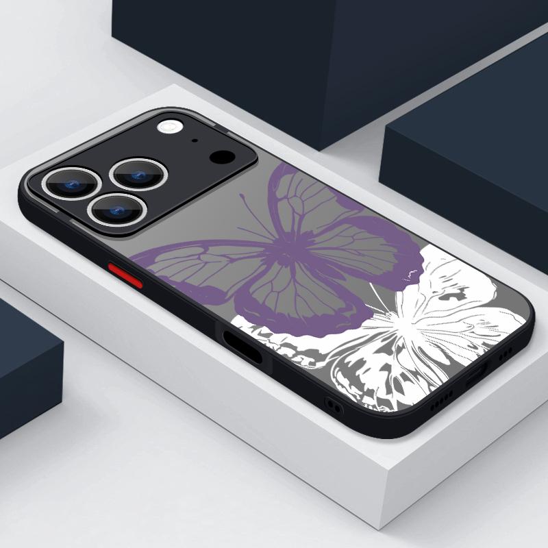 Simple Butterfly Print Case For iPhone 17 Air 16e 16 15 14 Pro Max 13 15 Pro 17 Pro 17 Shockproof Soft Edge Hard PC Matte Phone Cover