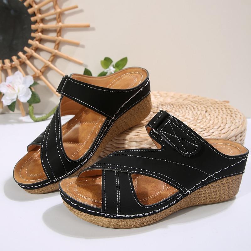 Sewing Thread Lightweight Wedge Heel Velcro Color Matching Platform Slippers Women Sports Cool Slippers Women