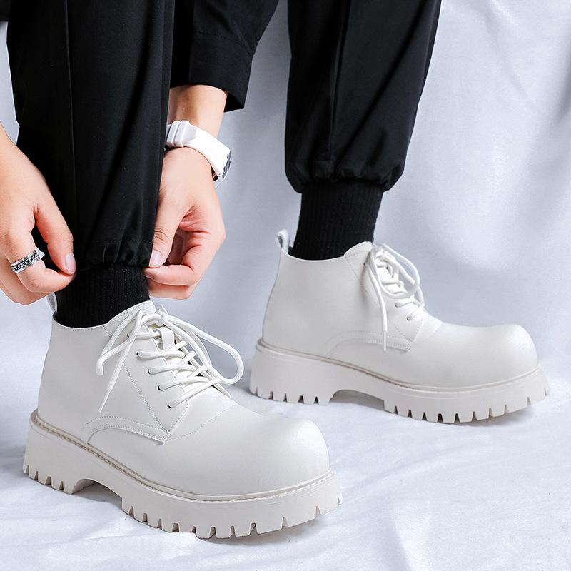 Korean style men fashion genuine leather boots big toe shoes cowboy platform boot party prom dress black white ankle botas male