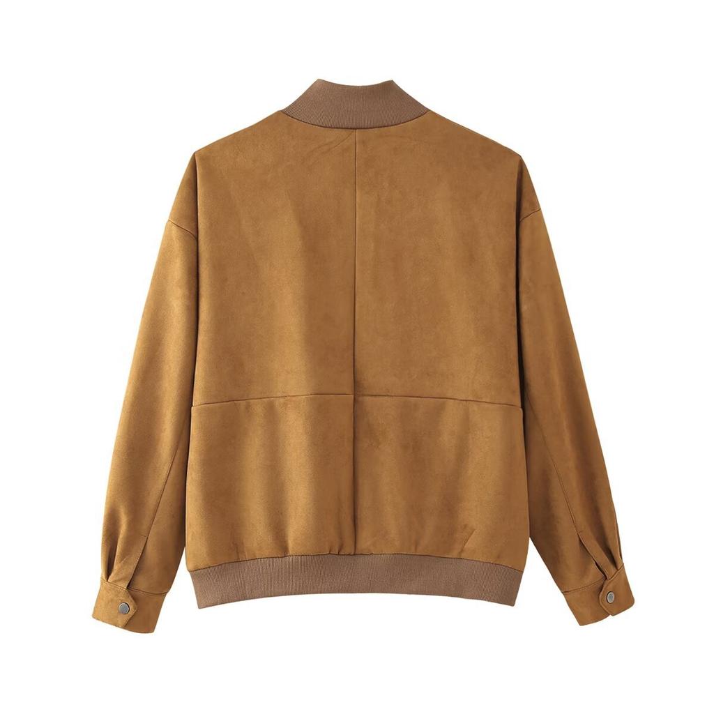 2 Cross-border women's wholesale stand-up collar pocket trim suede retro style jacket jacket