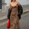 Dámské skluzové šaty Leopardí potisk s úzkým pasem a nízkým výstřihem do V, výstřih do V bez rukávů Plesový koktejlový klub Party Maxi šaty