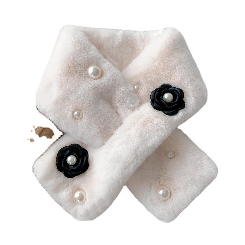 Soft Furry Plaid Scarf Korean Style Label Japanese Autumn and Winter Ins Plush Girl Scarf Imitation Rex Rabbit Fur Thickened