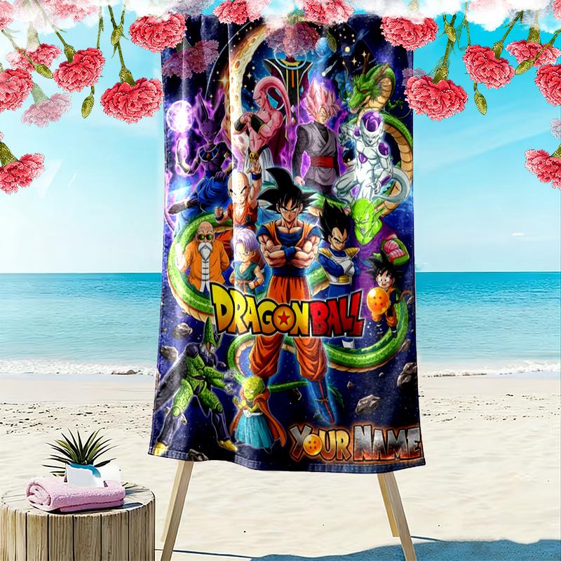 Name Custom Anime Dragonball Print Beach Towel, Large Soft Quick Dry Towel for Beach Camping Swimming