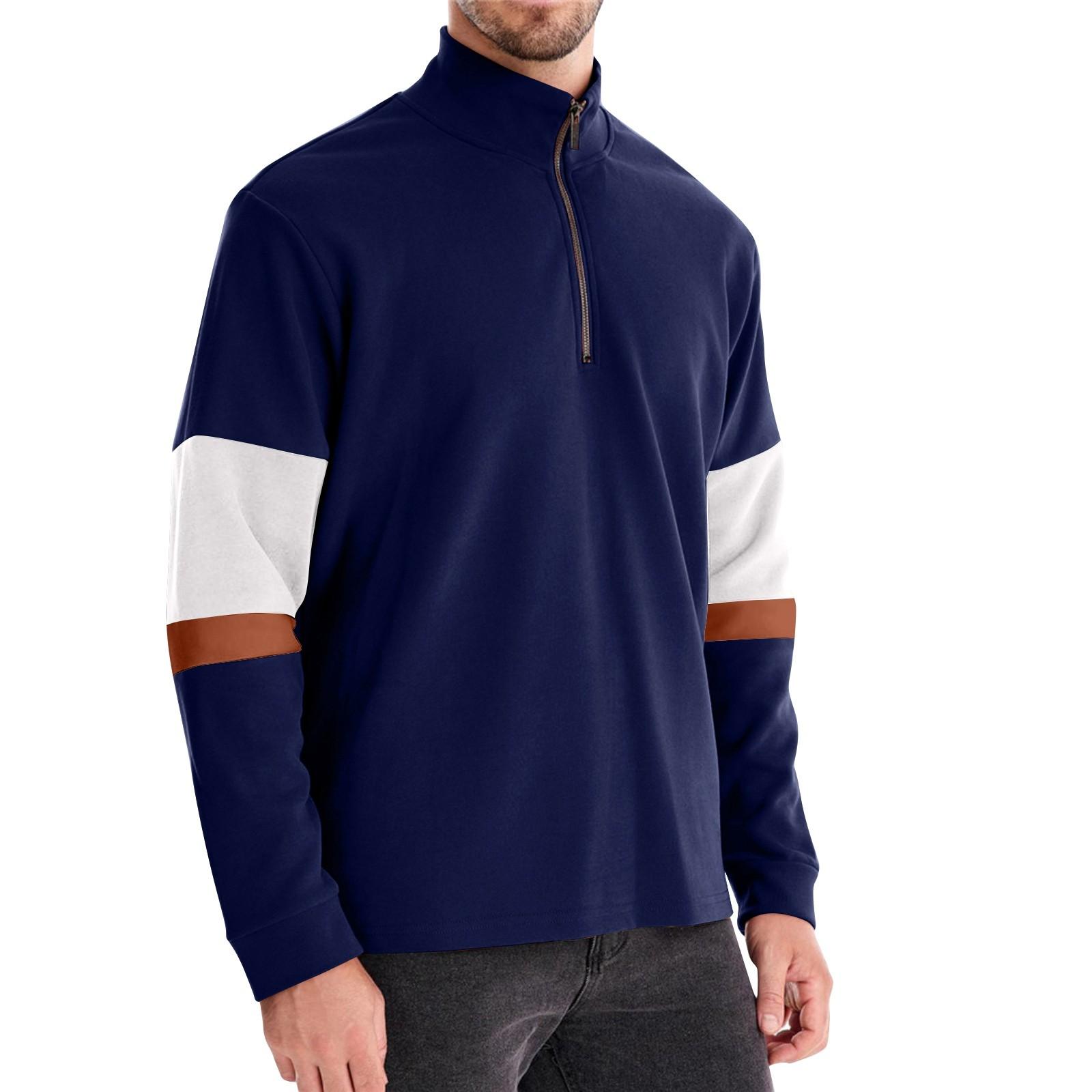 

Мужской зимний однотонный трикотажный топ с воротником-стойкой и полумолнией, облегающий покрой, с длинным рукавом XL тёмно-синий