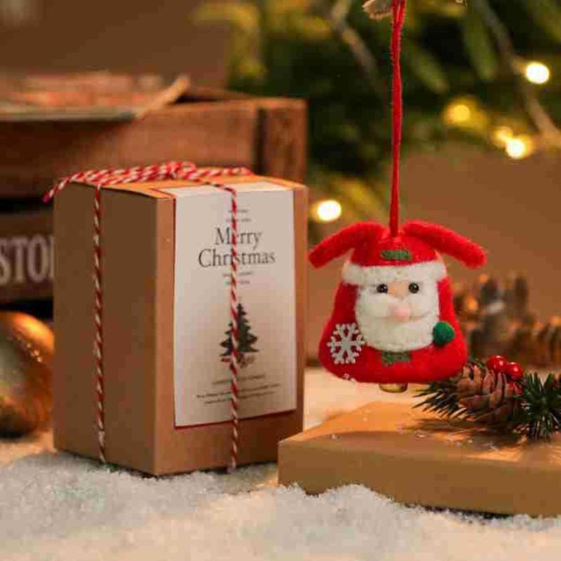 1/6Pcs Christmas Decoration Wool Felting Plush Christmas Bell Jingle Bell 2026 Xmatree Hanging Pendant Party Decor