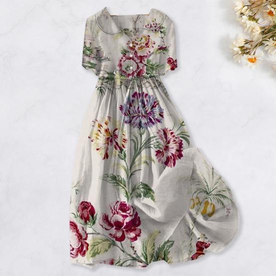 

Женское платье с отложным воротником и принтом, плиссированный пояс на шнуровке, средние рукава, богемный стиль, полуоднобортное свободное трапециевидное платье