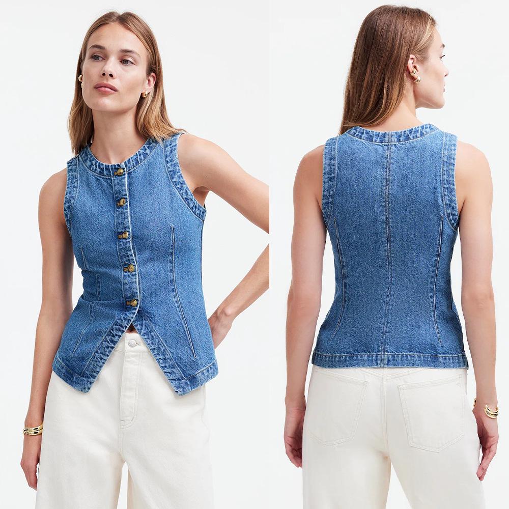 2025 Summer European & American Sleeveless Slimming Denim Women's Vest