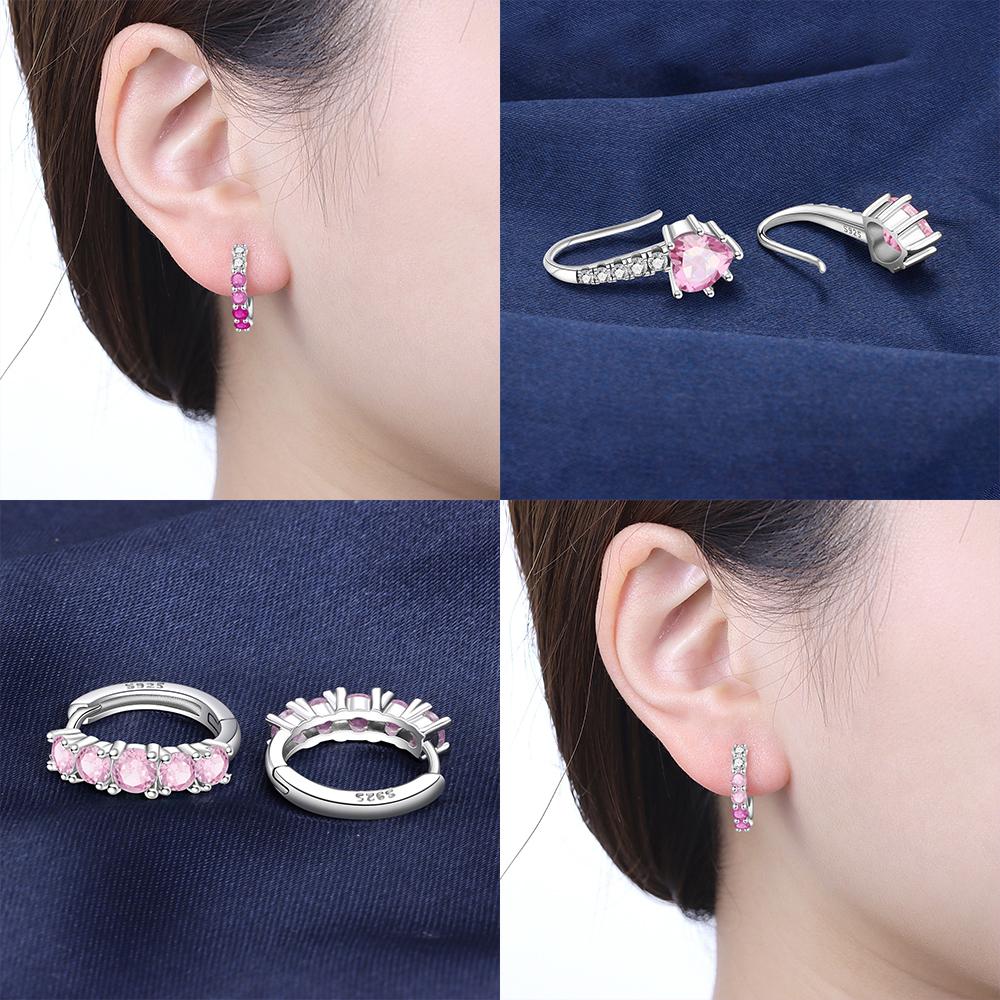 925 Zilver Roze Serie Oorbellen Vlinder Liefdesharten Zirkonia Fijne Oorbellen voor Vrouwen Sieraden Verjaardagscadeau
