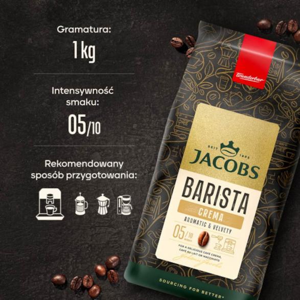 Jacobs Barista Beans Crema Whole Coffee Beans, 1kg