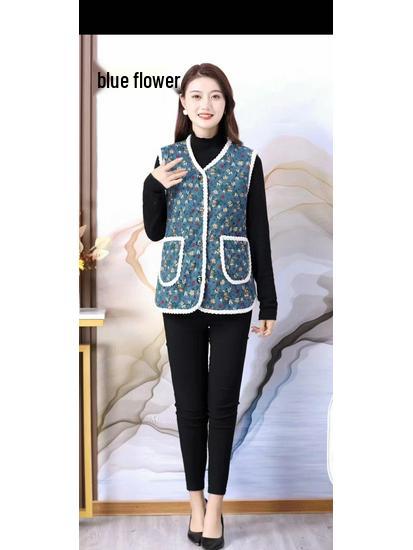 2025 Women's Autumn Winter Elderly Mother's Collarless Cardigan Vest - Versatile Shawl Jacket for Grandma