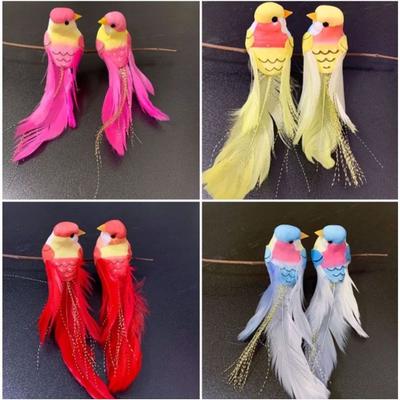 2/12Pcs New Colorful Simulation Birds with Clip Statue Artificial Foam Feather Birds Fake Bird Garden Backyard