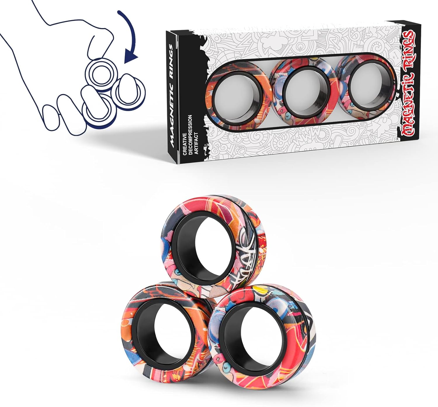 

Набор магнитных колец-спиннеров, Идея АДВГ игрушки-антистресс, Магнитные кольца-спиннеры для взрослых для снятия тревоги, Терапия аутизма, Набор антистресс, Отличный подарок
