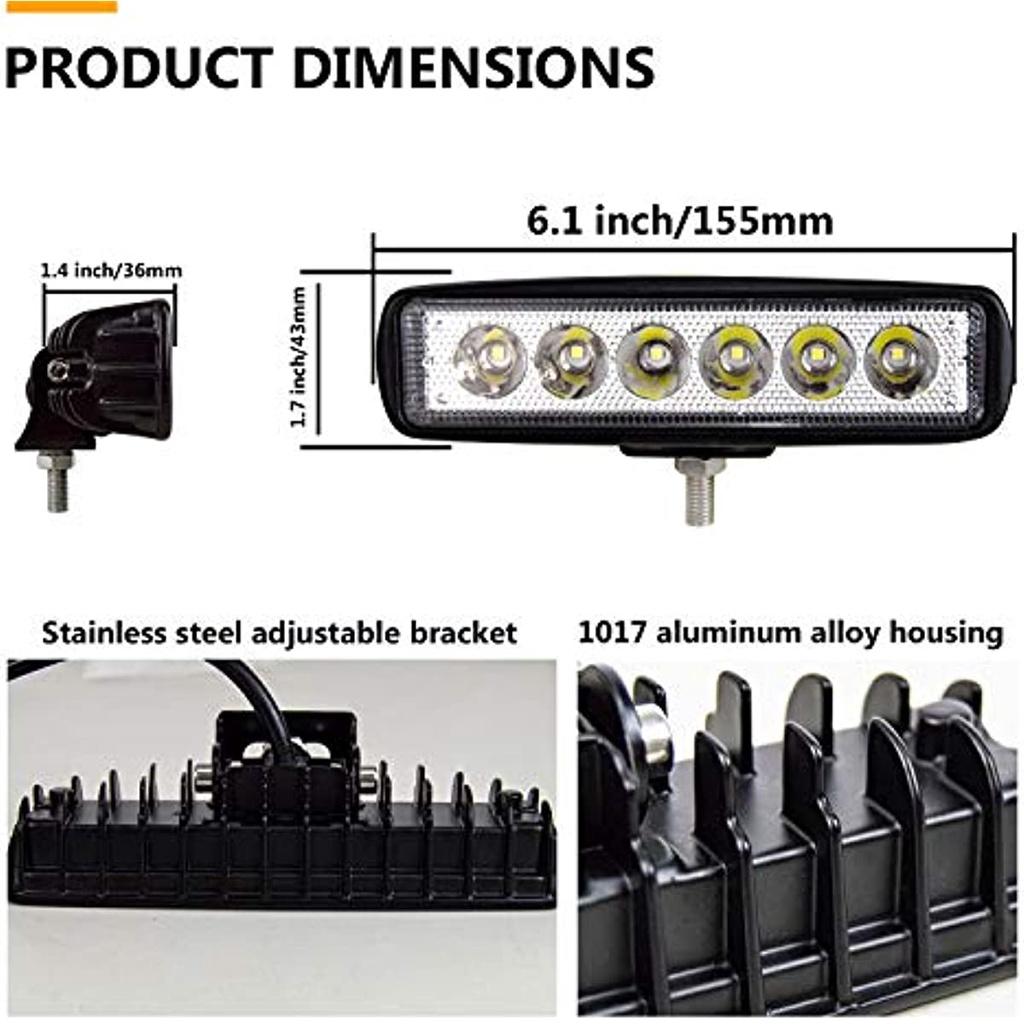 2Pcs 6 ''18W Work Headlight 12V 24V Super Thin Headlight Off-Road Led Headlight Reflector Ip67 Waterproof 6000K Fog Light Bar Led Tractor Lights Off