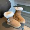 Thick-soled snow boots women's 2025 winter new fur integrated fleece thickened wool horn buckle Northeast cotton shoes