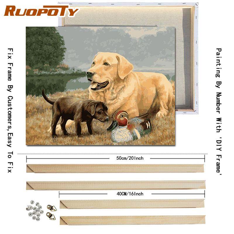 RUOPOTY With DIY Frame Animals Oil Painting DIY Digital Painting By Numbers Modern Wall Art Hand Painted Oil Painting For Home Decor