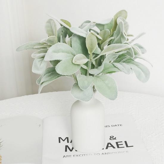 5Pcs Artificial Flocked Reusable Lambs Ear Faux with Stem Leaves Home Wedding Party Greenery Floral Arrangement
