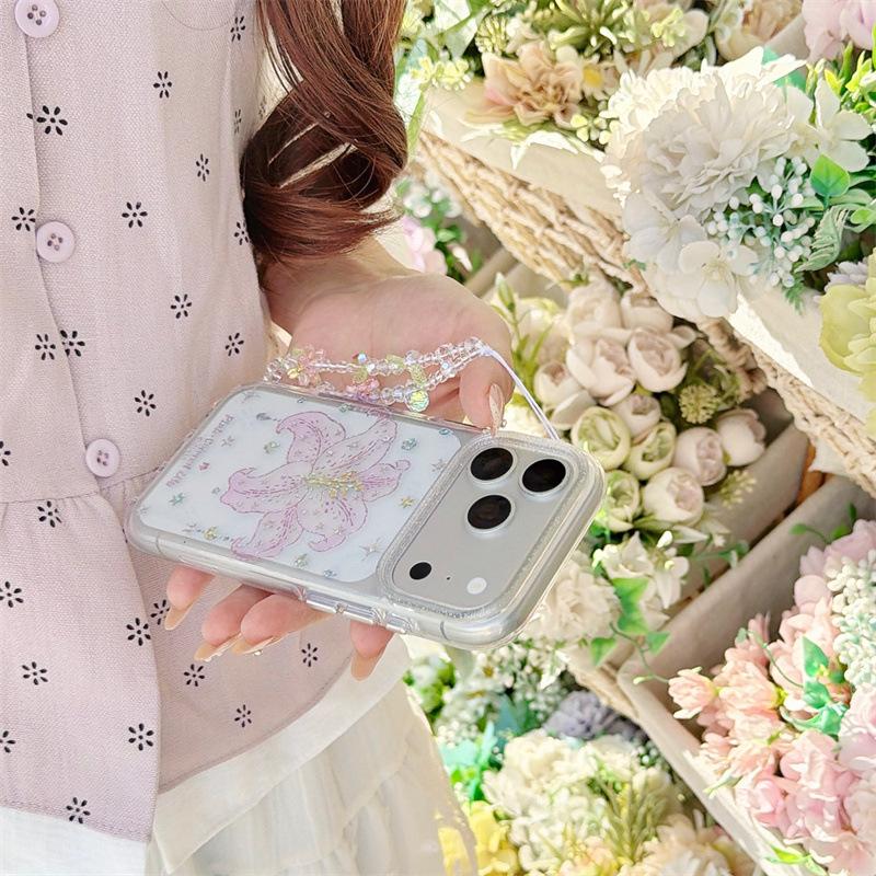 

Gold Foil Pink Lily Flower Phone Case for iPhone 17 Pro Max/16/15/14 - Elegant Design for Women iPhone 17