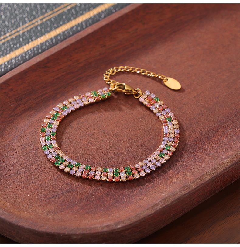 Pulseira da Moda Zircônia Colorida Feminina Aço Inoxidável Corrente de Extensão Pulseira Feminina Verão Zircônia à Prova d'Água
