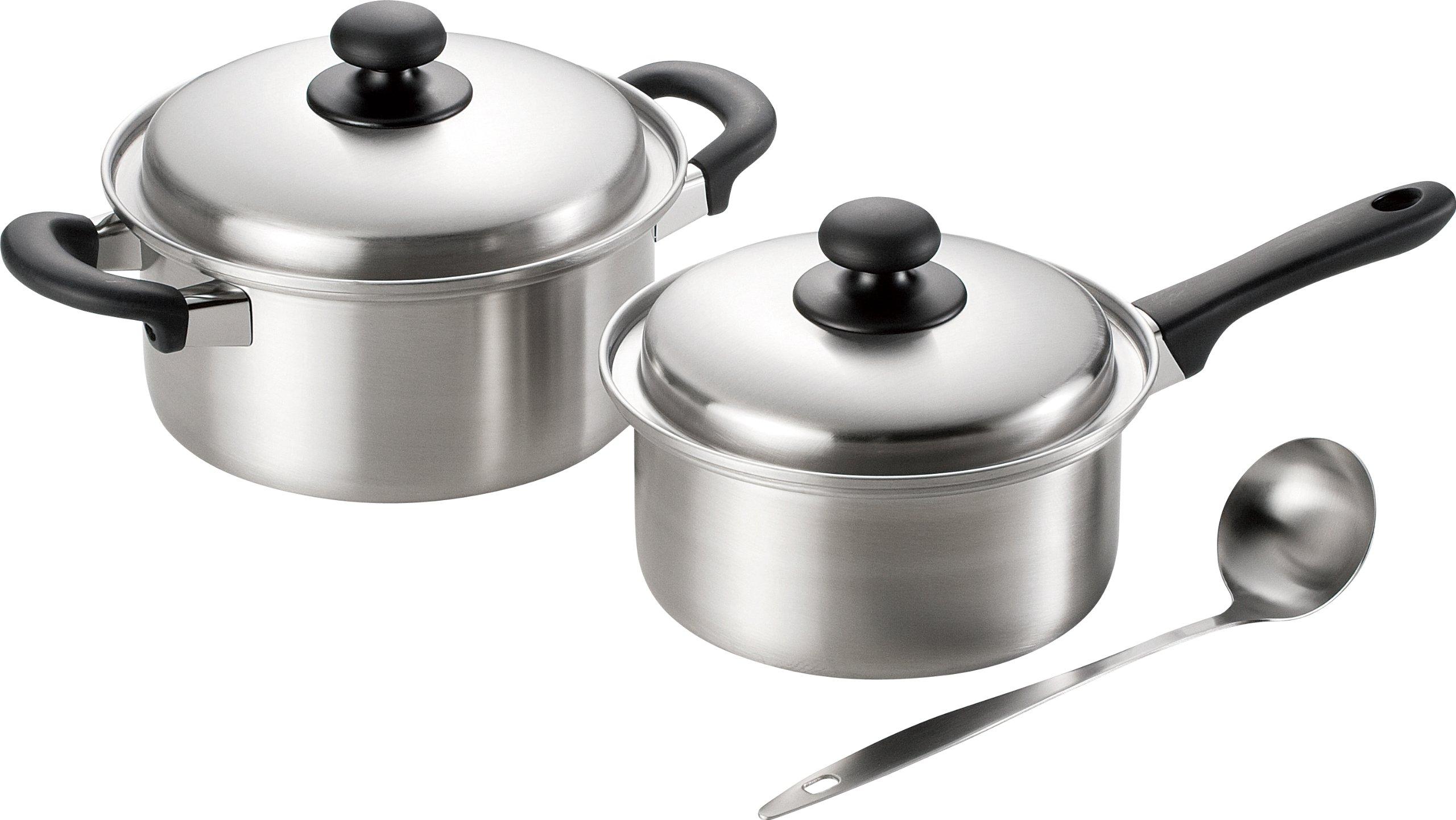 

Wahei Freiz 20cm Pot and 18cm Pot with Made in IH Double-Handled Single-Handled Ladle, Japan, Tsubamesan, Compatible, EM-8123