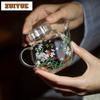 230ml Flowers Glass Teapot Traditional Tea Infuser Pot Household Tea Making Kettle With Strainer Tea Ceremony Accessories Craft