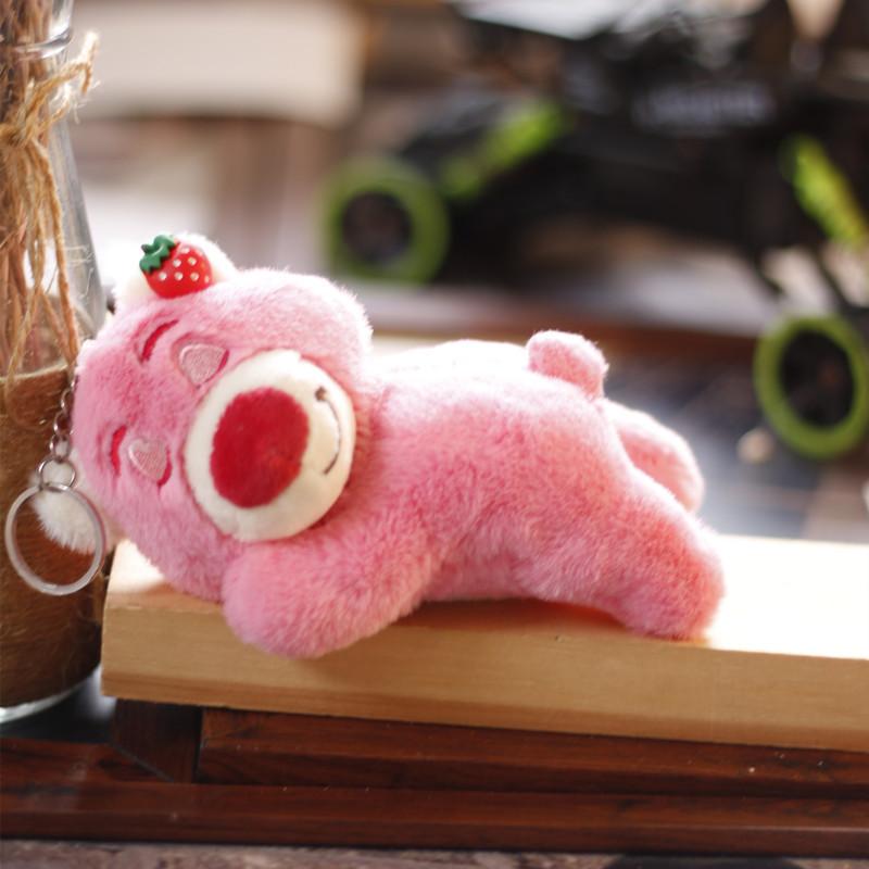 Adorable Pink Bear Plush Keychain Cute Stuffed Animal With Soft Short Plush