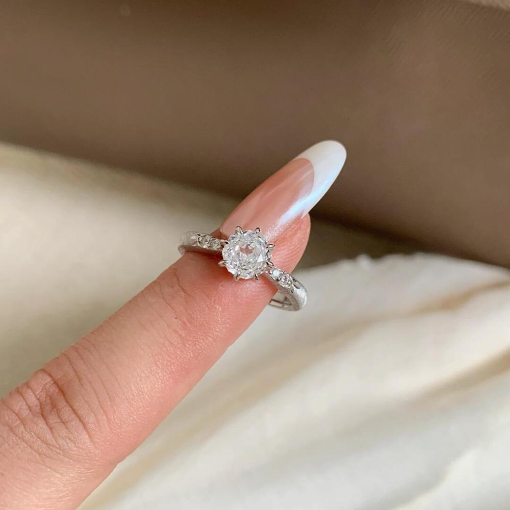 Millennial Rose Cut Octagonal Ring for Women Vintage French Style with Floral Diamond Design adjustable