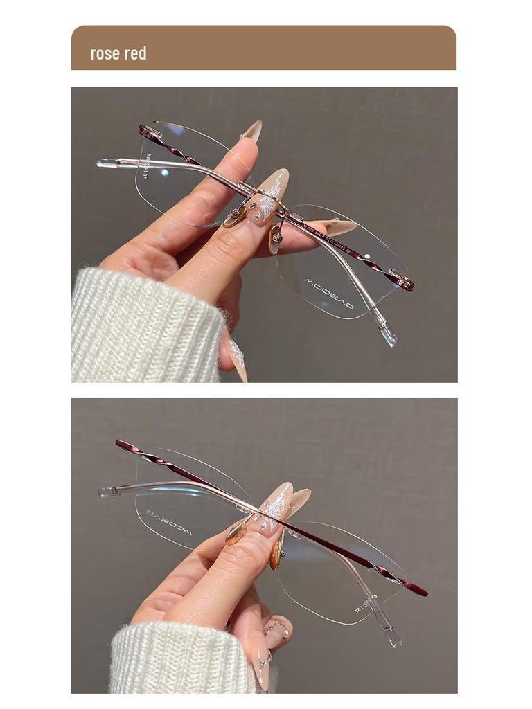 Damen Luxuriöse Ultraleichte Titan Myopie Cat-Eye Randlose Brille mit Schmetterlingsdesign