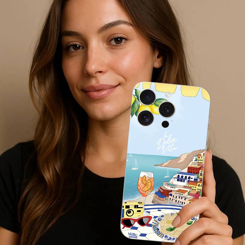 Seaside Scenery Wine Lemon Phone Case For iPhone 17 16 15 11 12 14 13 Pro Max Mini X XS XR 7 Plus 17E Shockproof Cover Fundas