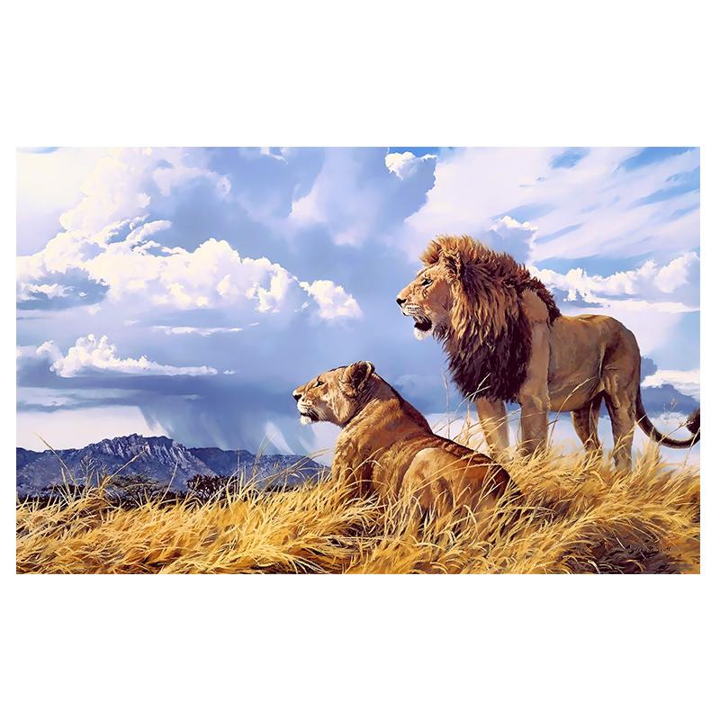 

Абстрактные белые облака, пара африканских львов, животные, картина маслом на холсте, постеры, принты, настенная художественная картина, Куадрос, домашний декор 21*30cm