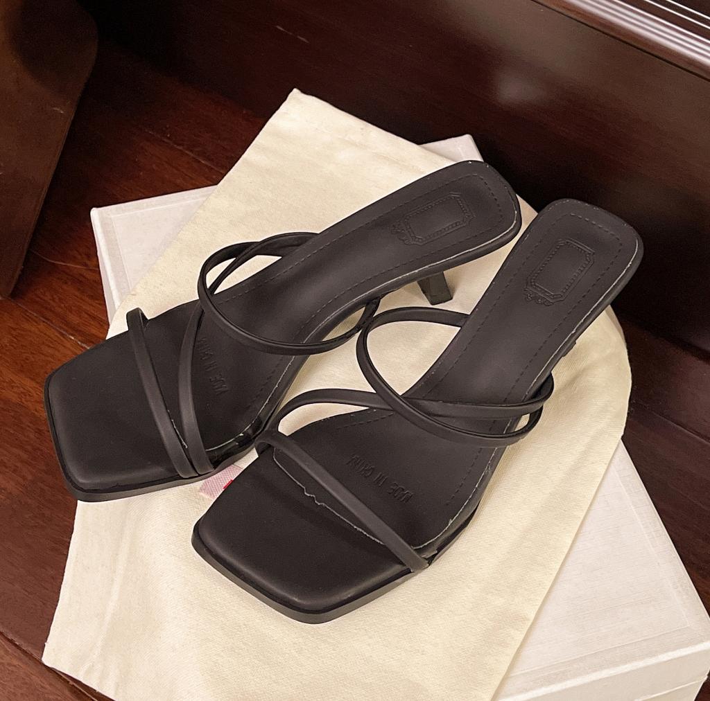 Elegant 2025 New Summer Women's Sandals High Heel Slippers Solid Color Thin Strap Sexy Style Clip Toe Thin Strap Sandals