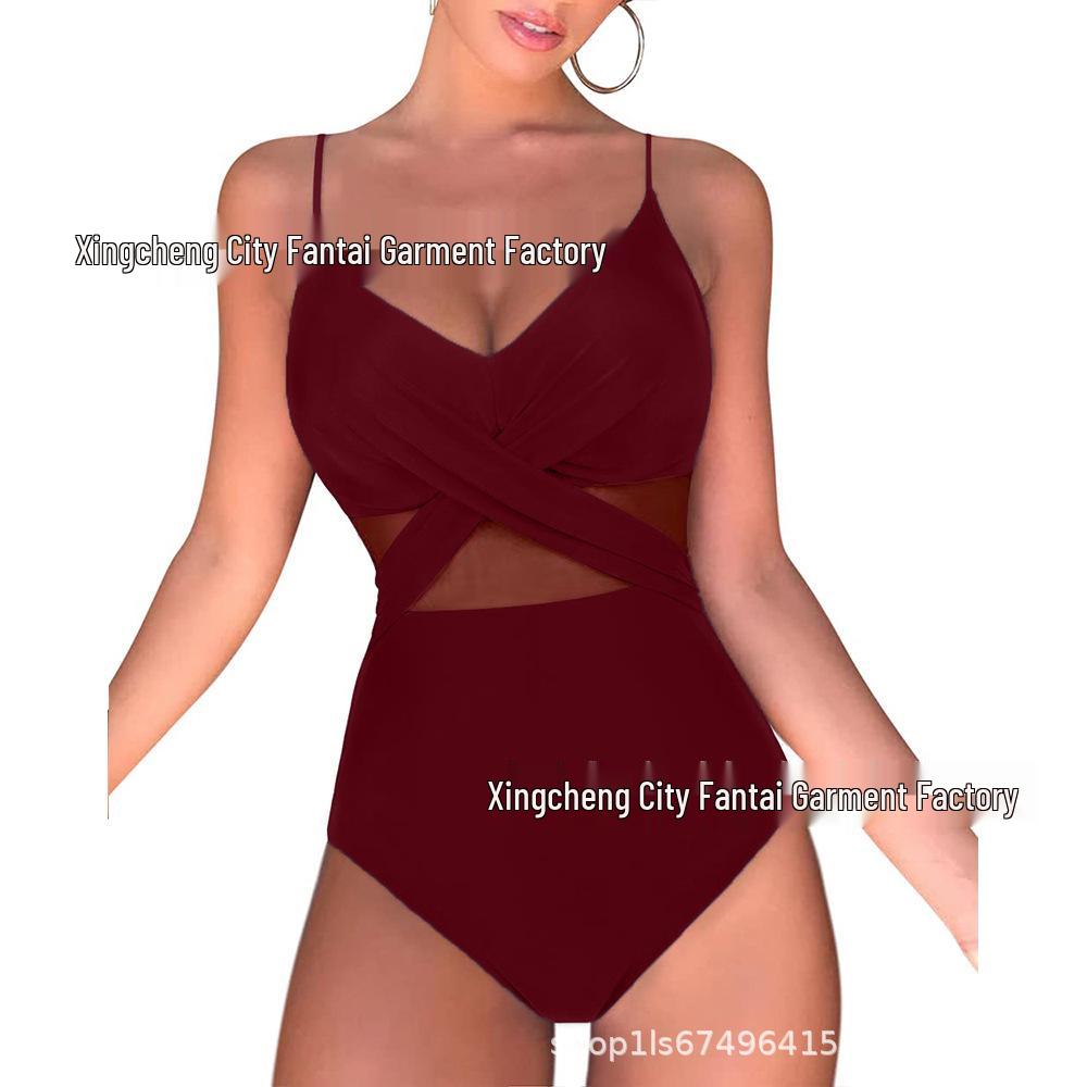 Criss-Cross Mesh Backless One-Piece Swimsuit for Women