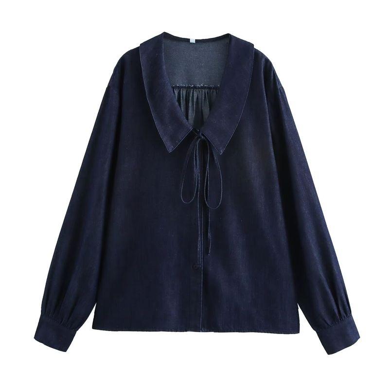 Kaslead New Arrival Women's Clothing Fashion Style Fashion Minimalist Versatile Small Round Lapel Denim Shirt 5520268