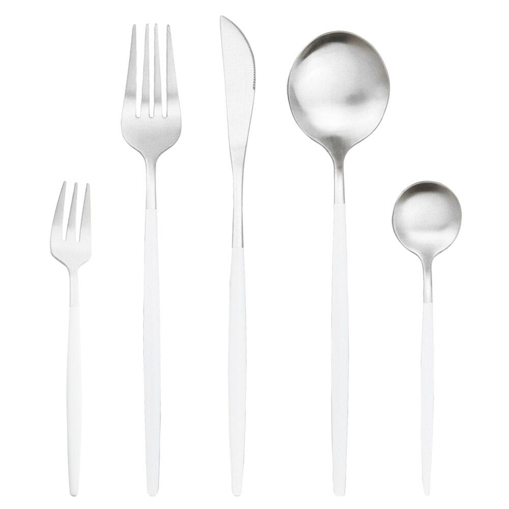 5Pcs Gold Dinnerware Cutlery Set Knife Cake Fork Tea Spoon Dinner Tableware Stainless Steel Flatware Home Kitchen Silverware Set