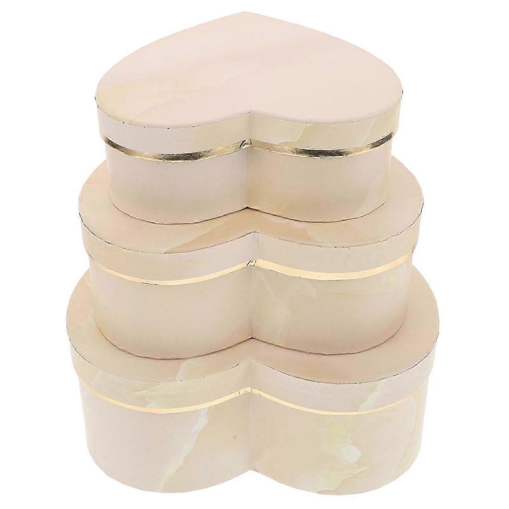 Valentines Day Heart Shaped Gift Box for Storage 3Pcs Marble Pattern Design
