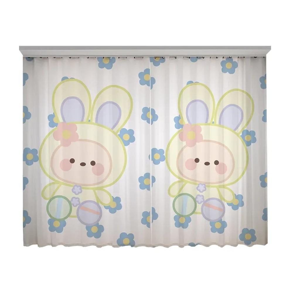Cartoon Fun Bunny Bear Cute Ins Pink Girl Kids Room Bedroom Kindergarten Semi-blackout Window Blind Curtain High Shading 2Panels