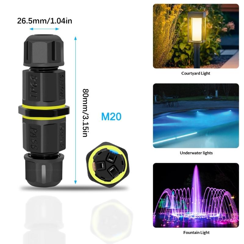 IP68 Waterproof Electrical Wire Connector Flame Retardant 3Pin Screwless Terminal Connector for 6mm/8mm/10mm Wire