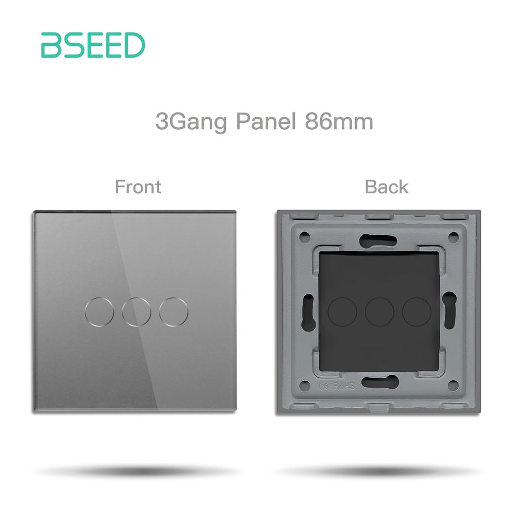 BSEED 1/2/3Gang Touch Light Switches Dimmers 1/2/3Way Function Parts Glass Front Panels EU Standard DIY Spare Parts Only Gray