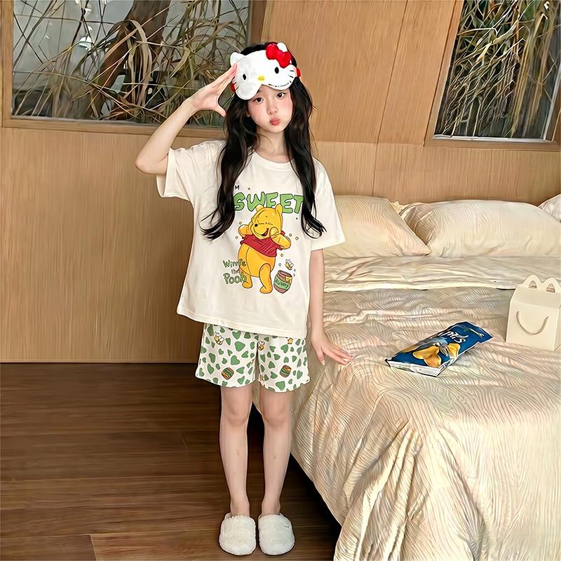 Kids' Summer Cartoon Pajama Set - Short Sleeve & Shorts for Girls