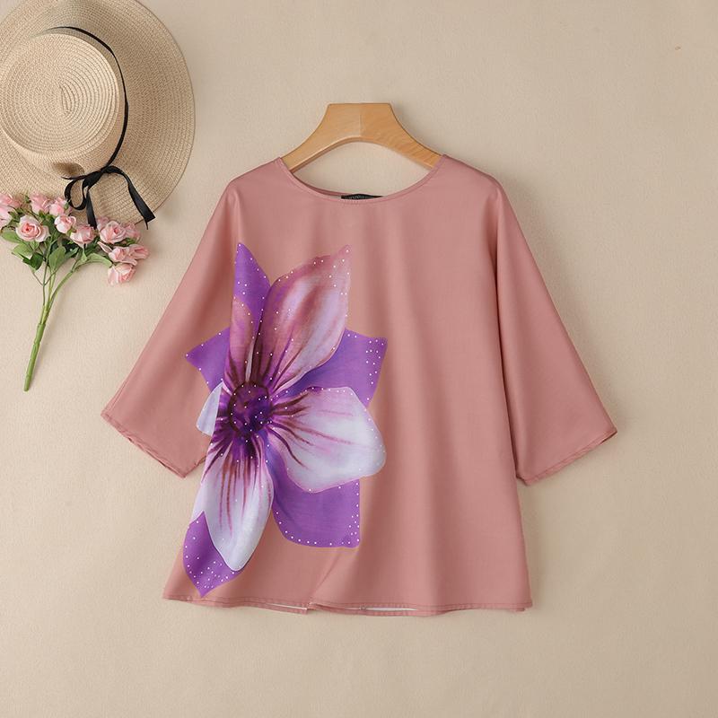 

ZANZEA Женская повседневная блузка с круглым вырезом, свободная, с цветочным принтом, с коротким рукавом 5XL розовый