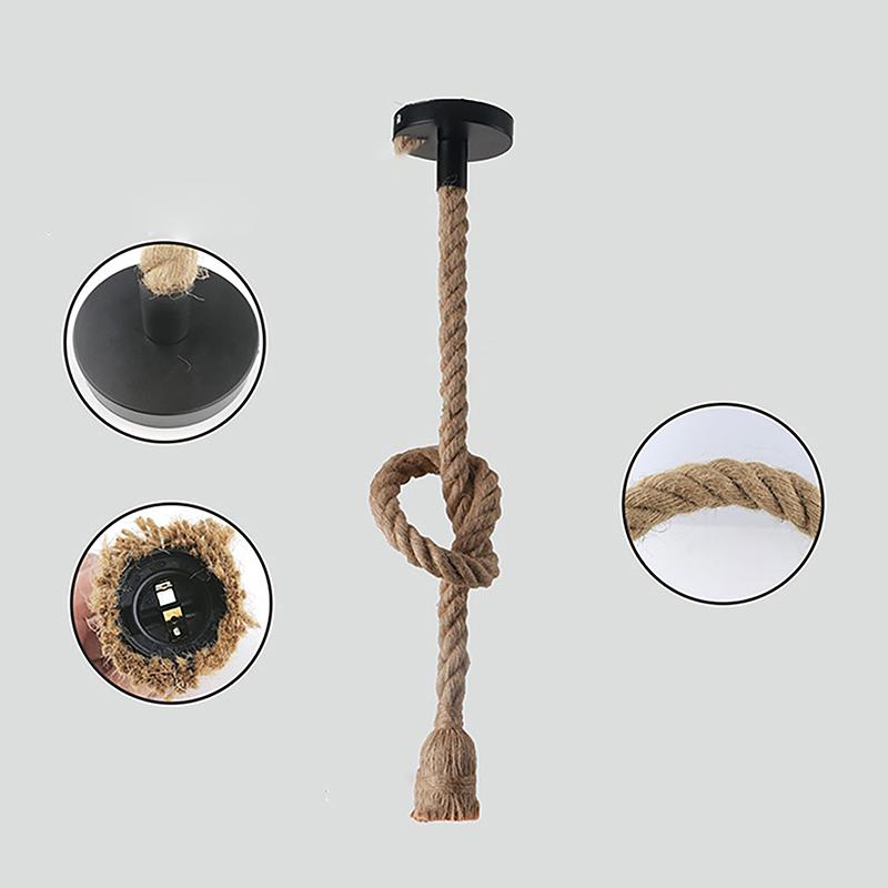 Lampă suspendată din frânghie de cânepă, vintage americană, restaurant, bar, cafenea, decorare industrială, lămpi suspendate, corpuri de iluminat din funie țesute manual