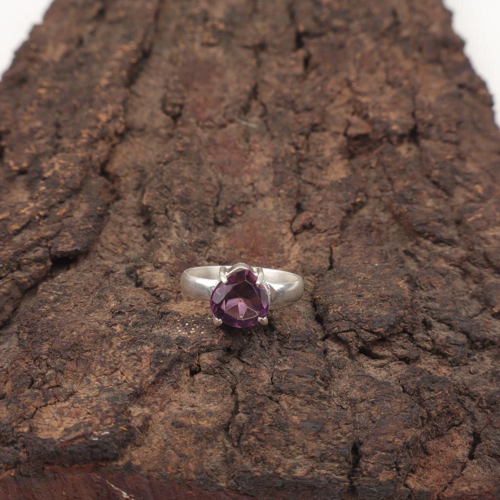 Heart Amethyst Gemstone Sterling Silver Wedding Gift Statement Boho Ring Jewelry RR-43-12