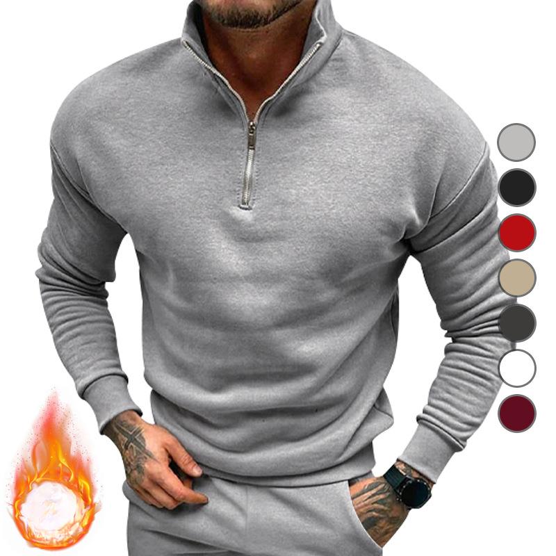 Hoodie Men's Autumn and Winter Cashmere Solid Color Long Sleeve POLO Stand Collar Solid Color Men's Coat
