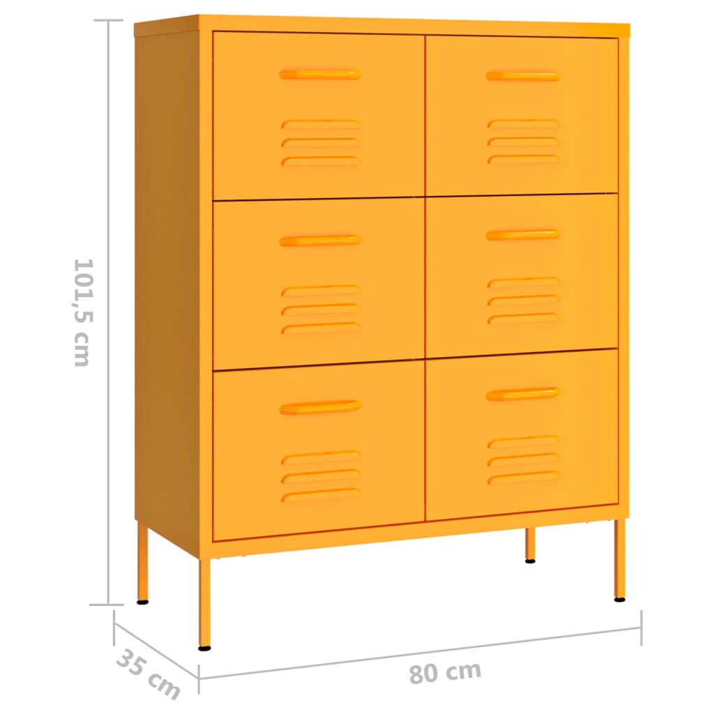 Drawer Cabinet Mustard Yellow 80 x 35 x 101.5 cm Steel