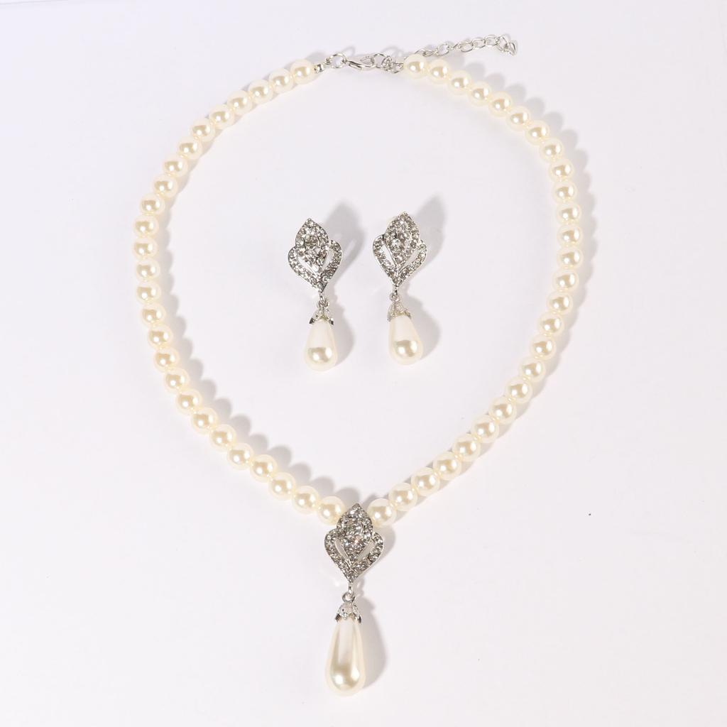 Sada šperků Perlové náušnice Svatební doplňky Štrasový náhrdelník Módní široký 2dílný set slitiny